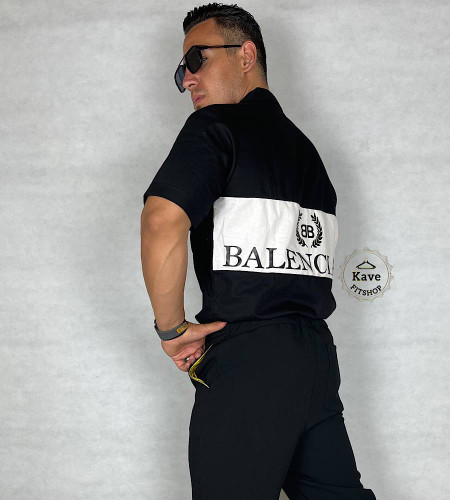 پیراهن مردانه کتان آستین کوتاه مشکی | بالنسیاگا