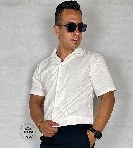 پیراهن مردانه کبریتی آستین کوتاه | سفید نمای جلو