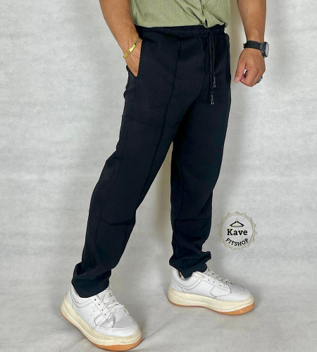 شلوار مردانه مدل کلاسیک مازراتی مشکی نمای جلو