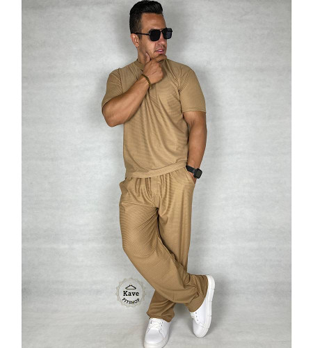 ست تیشرت و شلوار مردانه مدل بیسکویتی نسکافه ای