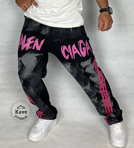 شلوار مردانه بگ مدل مشکی چاپ صورتی پیستوله | بالنسیاگا