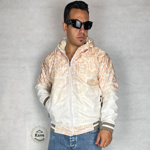 سویشرت مردانه شمعی ضدآب چاپی داخل پشمی سفید کرم