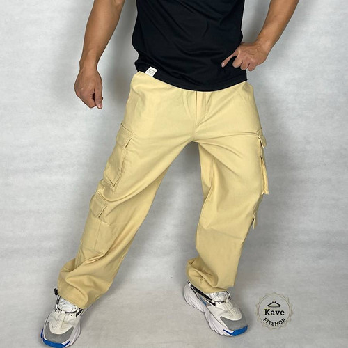 شلوار مردانه مدل کارگو دمپا بند دار نخودی