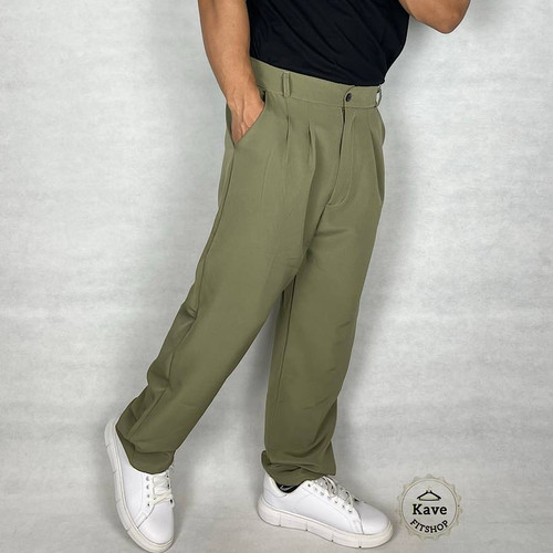 شلوار مردانه مدل کمر ایتالیایی کلاسیک بگ | زیتونی