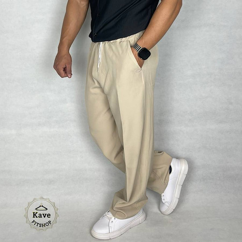 شلوار مردانه مدل بگ کلاسیک مازراتی رنگ کرم