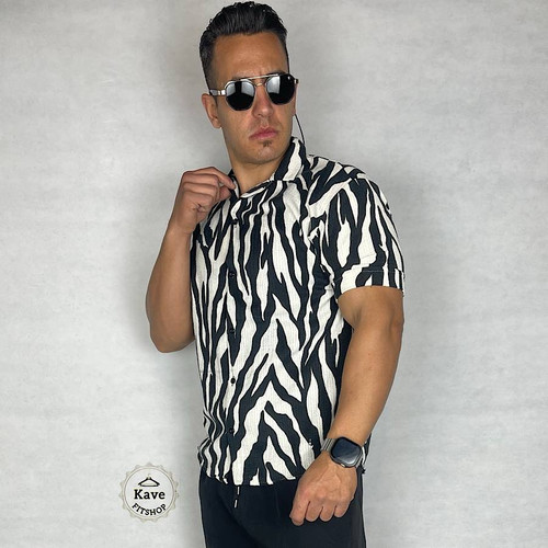 پیراهن مردانه مراکشی رنگ سفید و مشکی