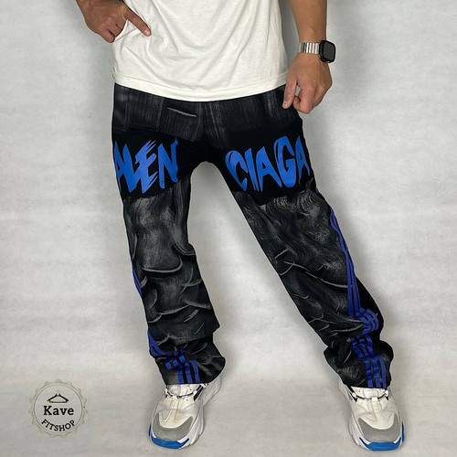 شلوار مردانه بگ مدل مشکی چاپ آبی پیستوله | بالنسیاگا