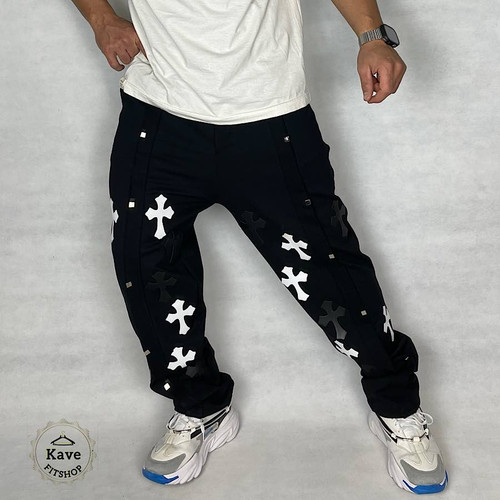 شلوار بگ مردانه کاستوم مدل پیستوله چرم دوزی