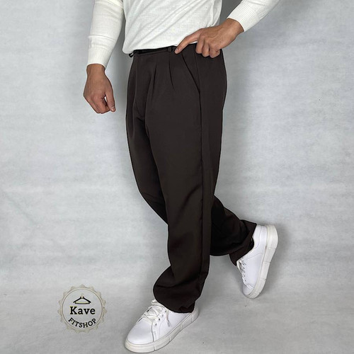 شلوار مردانه مدل کمر ایتالیایی کلاسیک بگ | قهوه ای