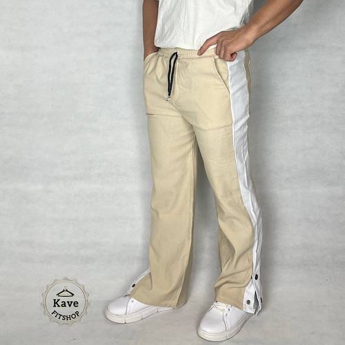 شلوار اسلش بگ بنگال دمپا دکمه رنگ کرم