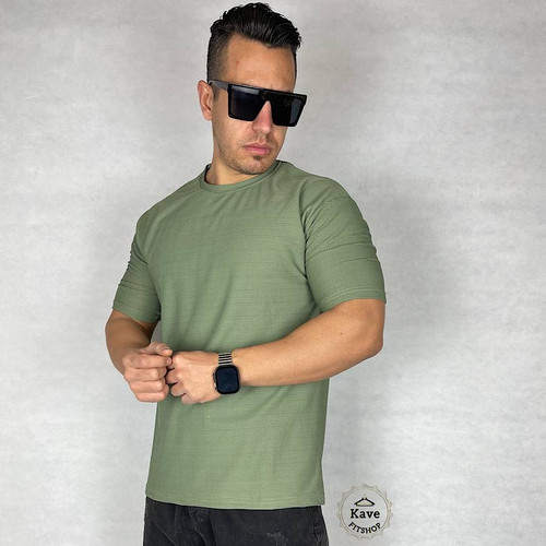 تیشرت مردانه بیسکویتی بیسیک رنگ زیتونی