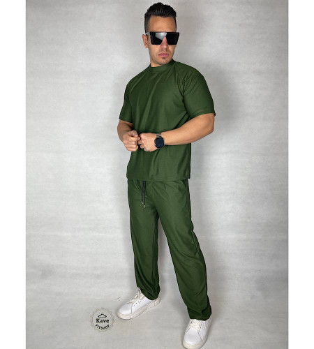 ست تیشرت و شلوار مردانه مدل بیسکویتی سبز یشمی